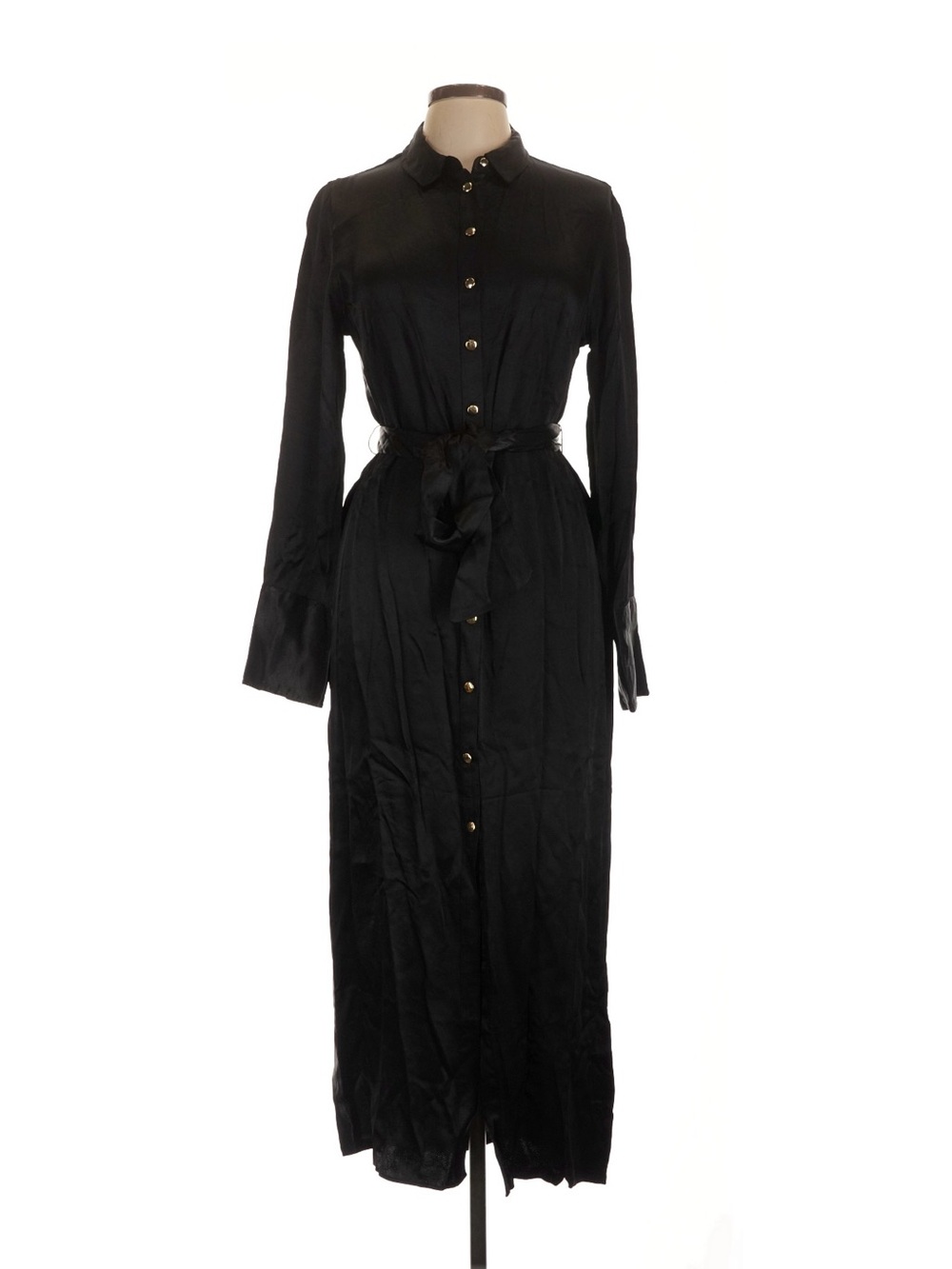 J. Crew Black Maxi Shirt Dress with Gold Buttons and Self Tie